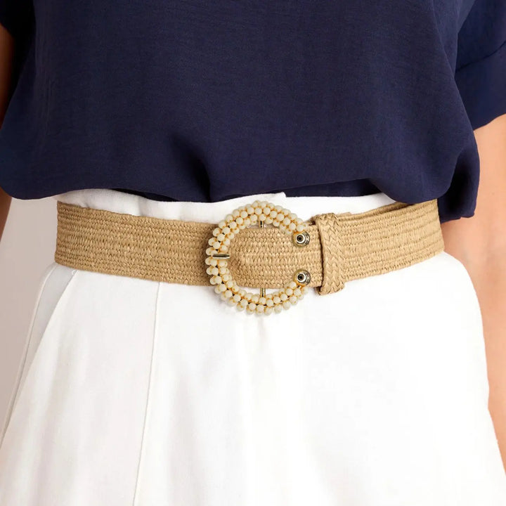 Ivory Beaded C & D Shape Buckle with Gold Finish