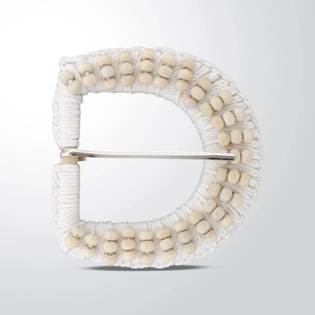 Ivory Beaded C & D Shape Buckle with Gold Finish