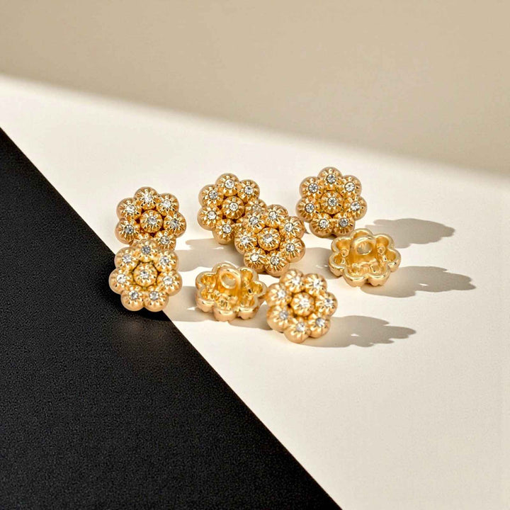 Premium Gold Rhinestone Floral Metal Button | 11mm (17L)