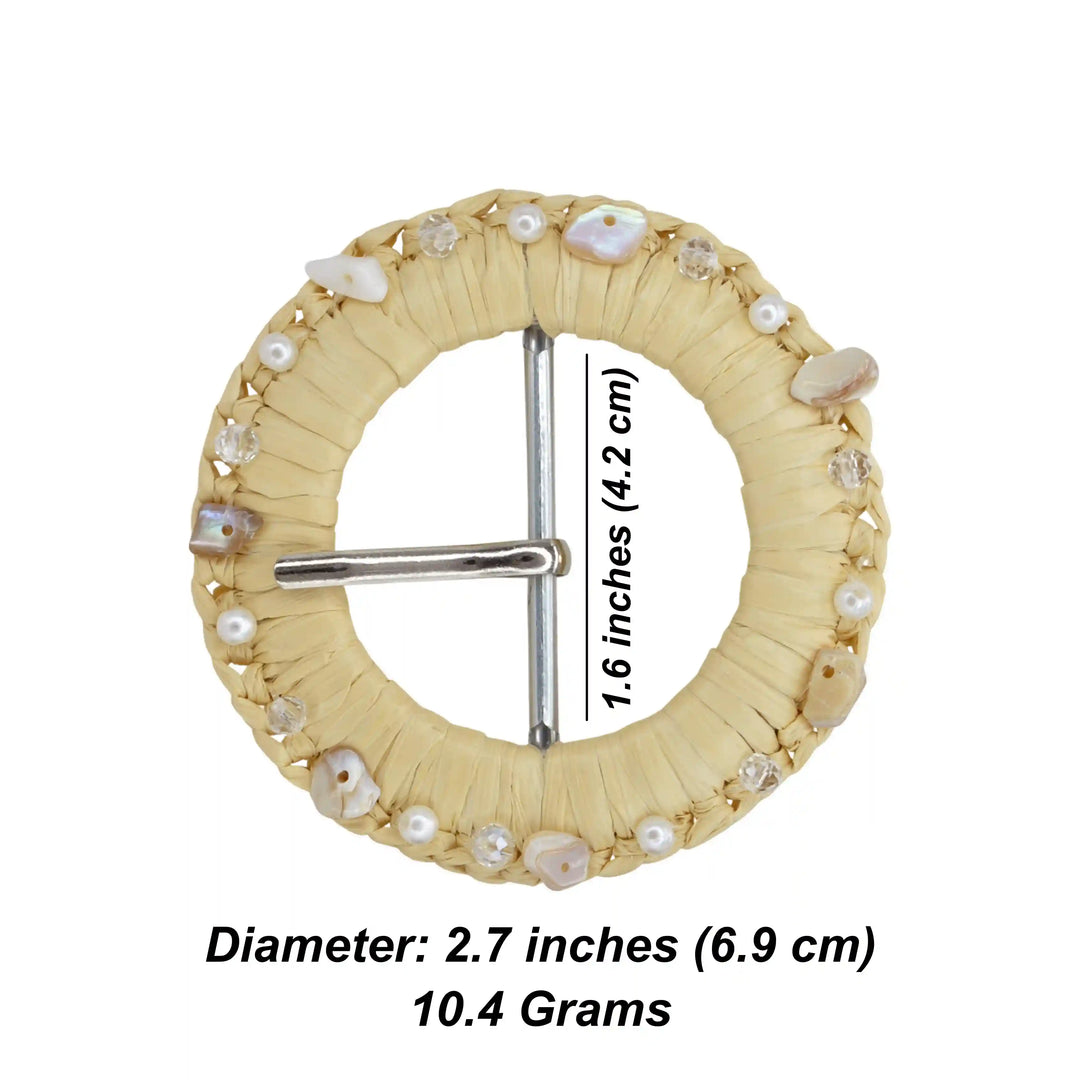 Artisanal Raffia Buckle with Shells & Pearls