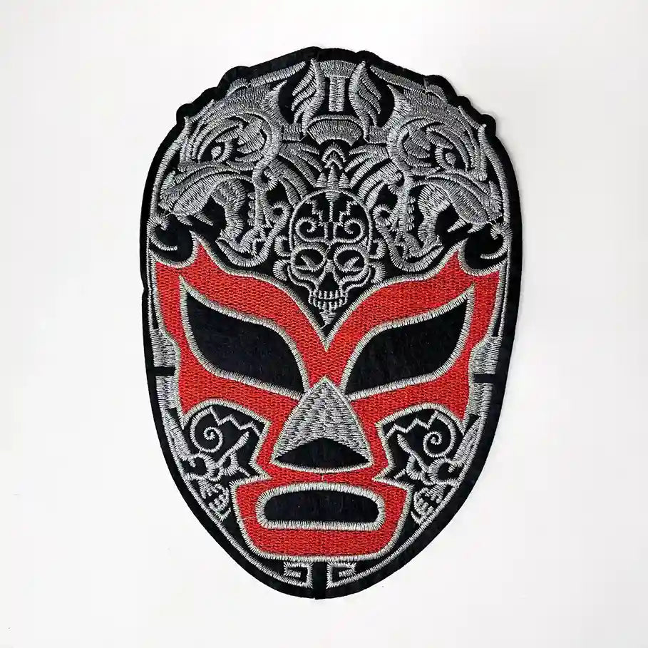 Silver & Red Lucha Libre Mask Hot Fix Patch