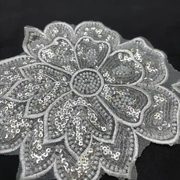 Beaded cut work Lotus Lace Trim on net | 1 meter