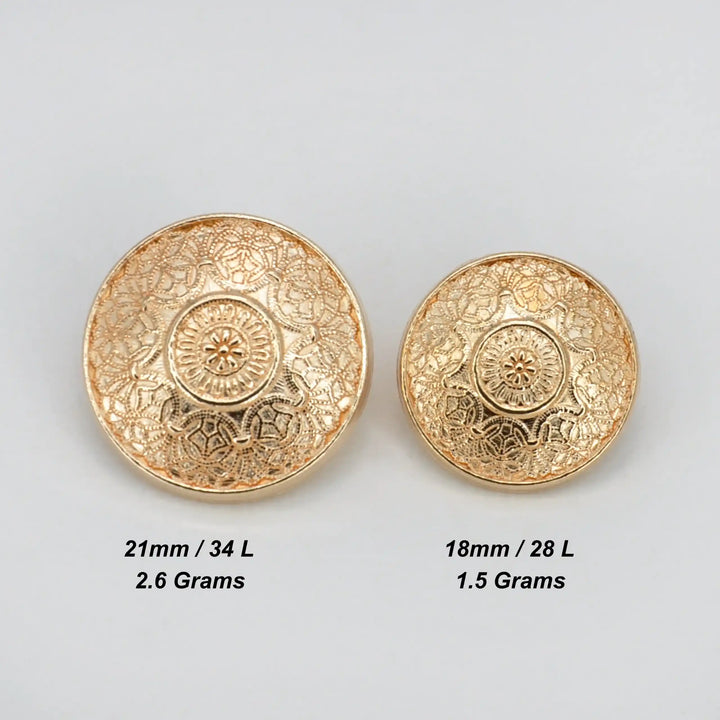 Traditional Gold Finish Metal Button | 18mm (28L)  & 21mm (34L)