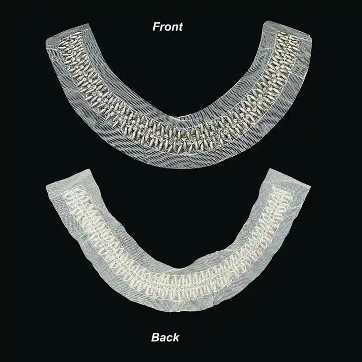 Textured Silver Beaded Trim on Mesh Neckline