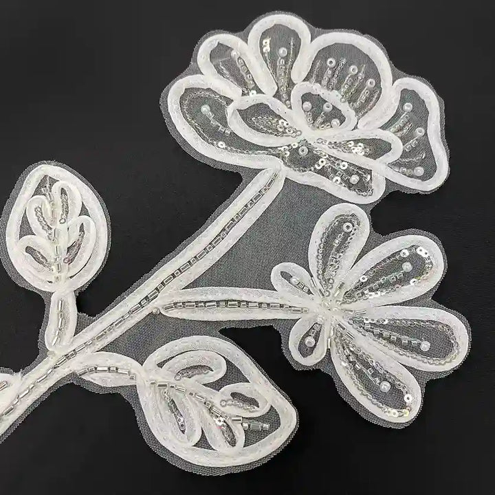 Artisanal Pearl-Encrusted Dual-Bloom Vine Patch