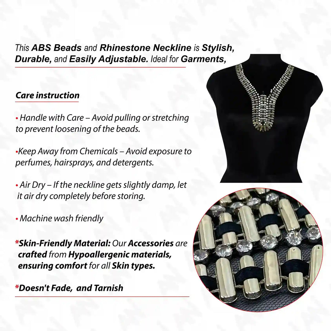 Embellished Beads and Rhinestone Empire Neckline Appliqué