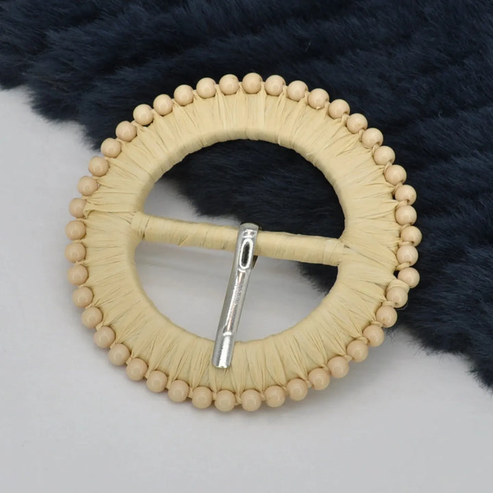 Natural Straw Round Buckle with Metal Pin | 2.5 inches & 3 inches
