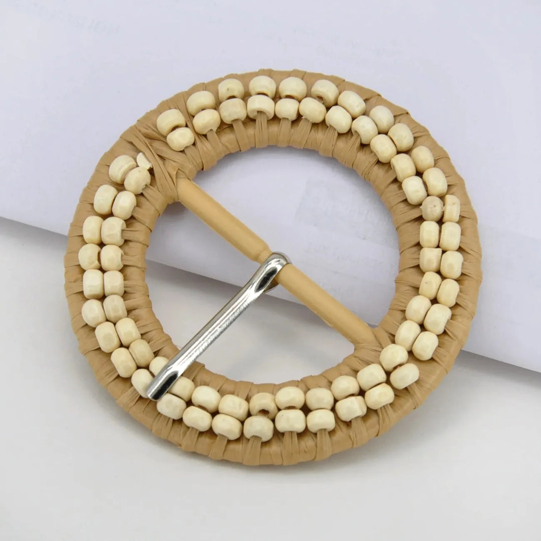 Handloom-Inspired Round Raffia Buckle | 3.1 inches (8cm)