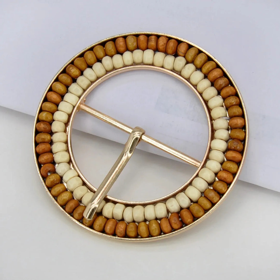 Handcrafted Round Natural Raffia Material Buckle | 3 inches (7.7cm)