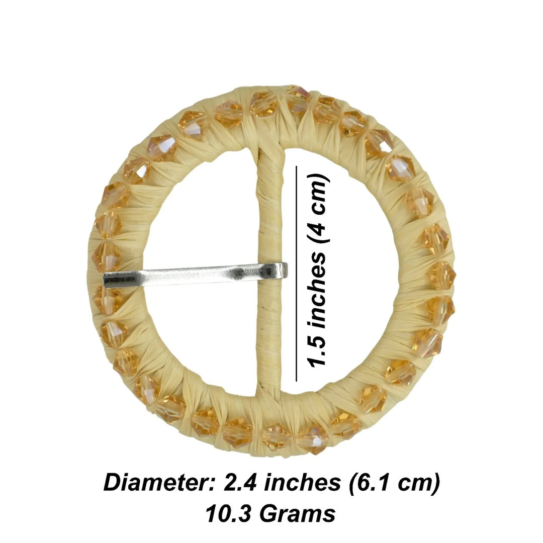 Yellow Raffia Ring Buckle with Crystal Beads | 2.4 inches (6.4cm)