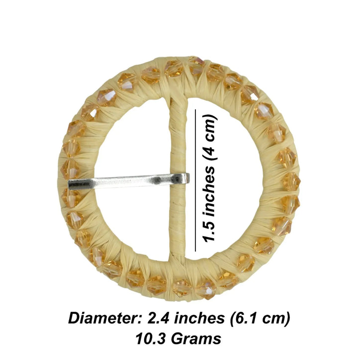 Yellow Raffia Ring Buckle with Crystal Beads | 2.4 inches (6.4cm)