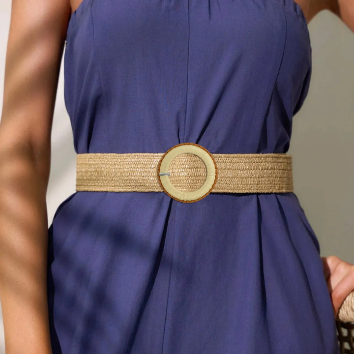 Beige Raffia Wrapped Ring Buckle | 3 inches (7.8cm)