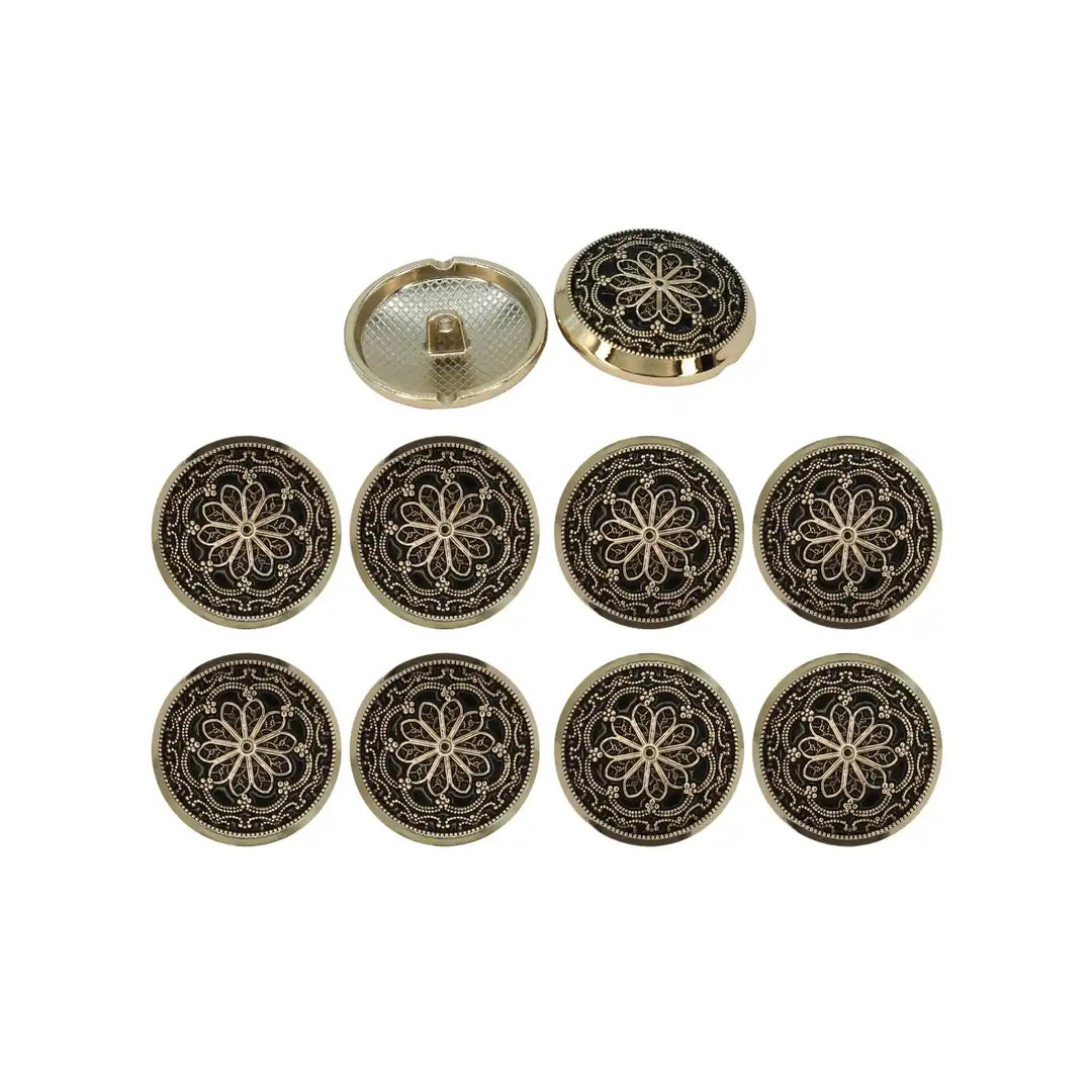 Gold and Black Floral Shank Metal Buttons | 20mm(32L) & 25mm(40L)