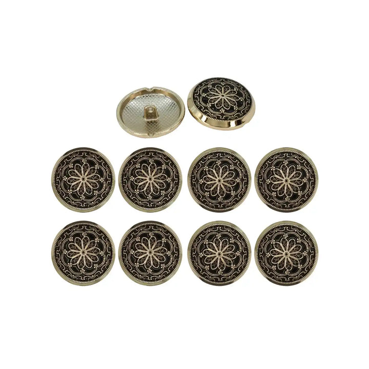 Gold and Black Floral Shank Metal Buttons | 20mm(32L) & 25mm(40L)