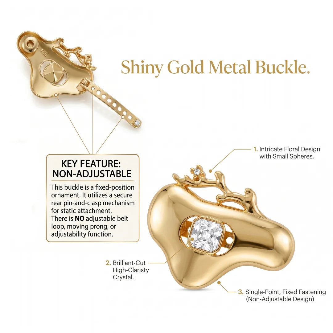 Floral Branch Crystal Studded Gold Fixed Buckle