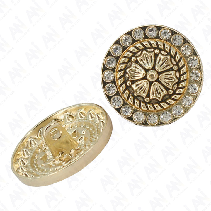 Diamond Surround  Golden Floral  Metal Button