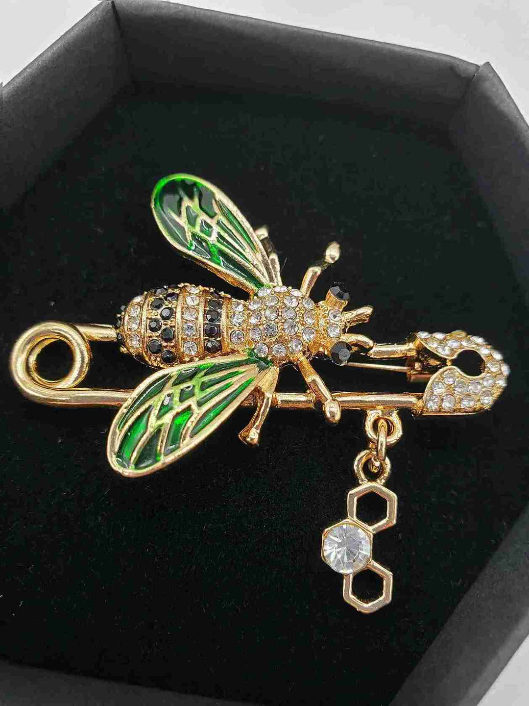 Encrusted Bee Safety Brooch Pin