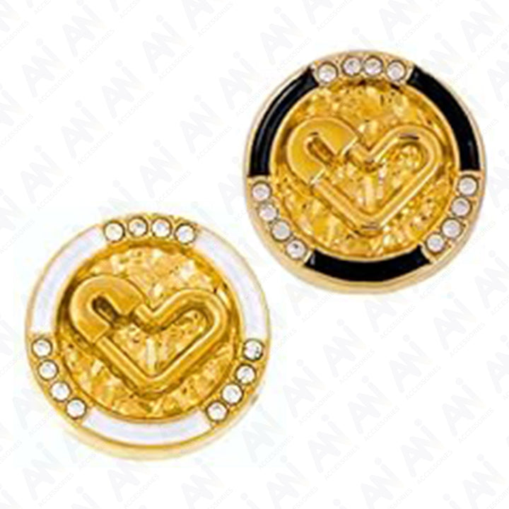 Diamond-Studded Heart Metal Buttons