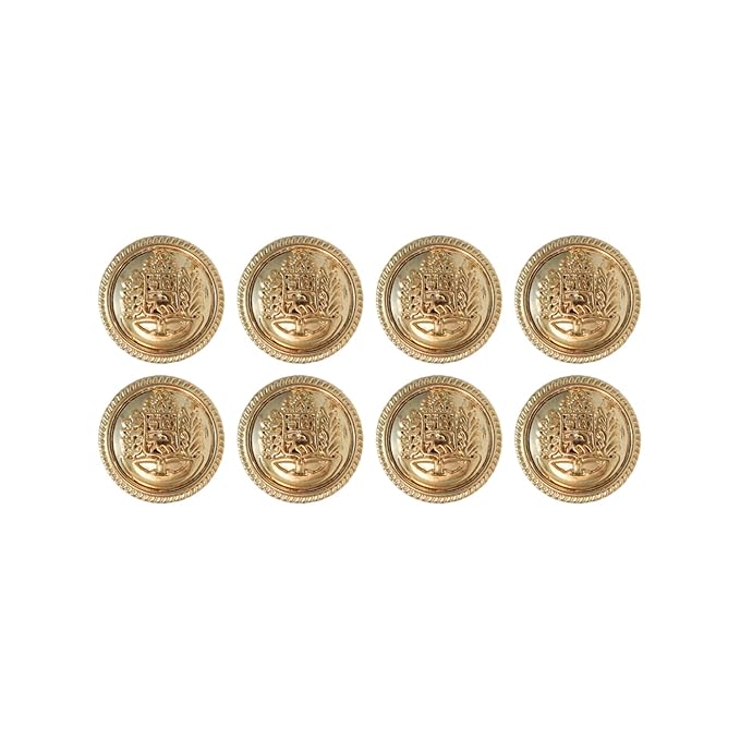 3D Shining Golden Metal Shank Button for Coat Blazer Suit, Sherwani, and Bandhgala Indian Dresses Sports Coat Uniform Jacket (Pack of 8 Small, Shining Gold)