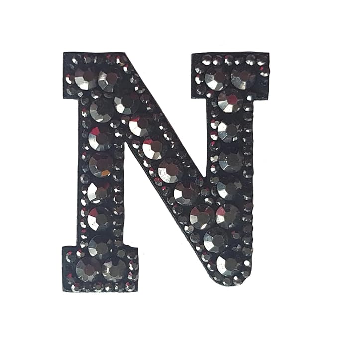 Letter N Black Rivet Hematite Hot fix Or Sew Patch