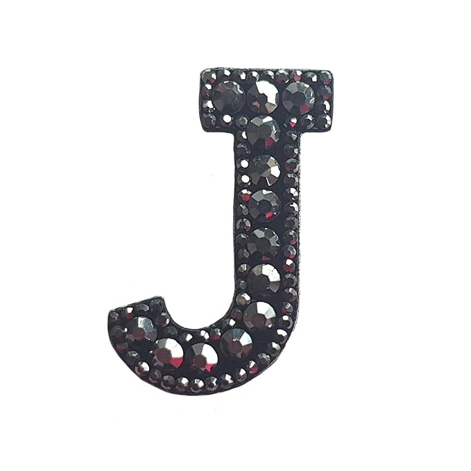 Letter J Black Rivet Hematite Hot fix Or Sew Patch