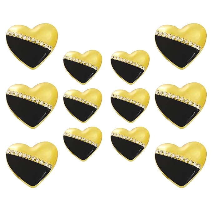 Heart-Shaped Pearl Metal Buttons with Gold & Black Accents