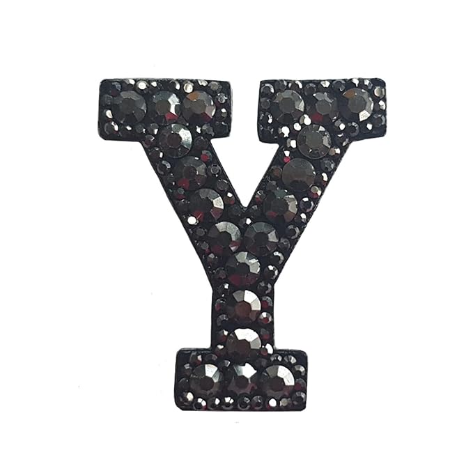 Letter Y Black Rivet Hematite Hot fix Or Sew Patch