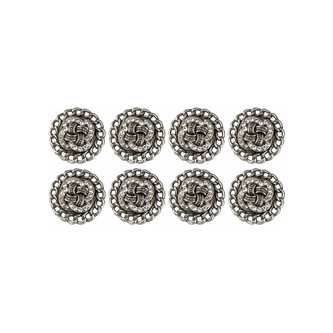 Circular Border Design with Diamond Accents Metal Buttons (8 Small + 6 Big)