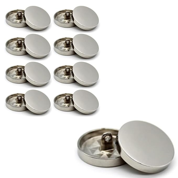 Silver Flat Metal Buttons(Pack of 8 Buttons)