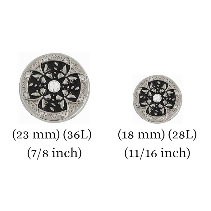 Black Floral Metal Buttons with White Centers(6 Big + 6 Small)