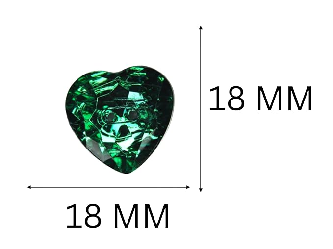 Radiant Dark Green Crystal Heart-Shaped Acrylic Buttons(Pack of 8 Buttons)