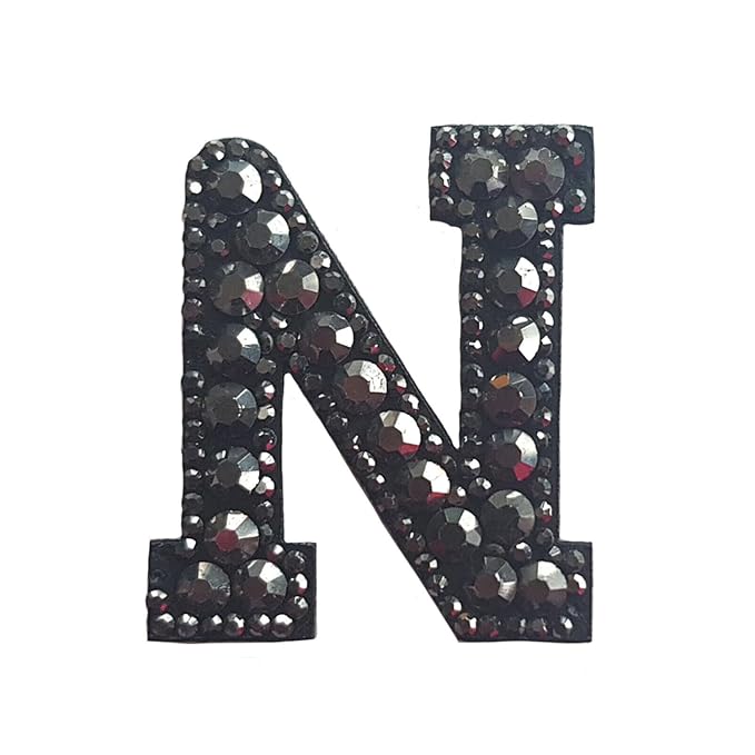 Letter N Black Rivet Hematite Hot fix Or Sew Patch