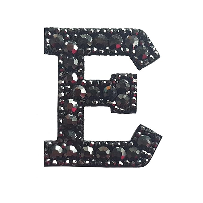 Letter E Black Rivet Hematite Hot fix Or Sew Patch