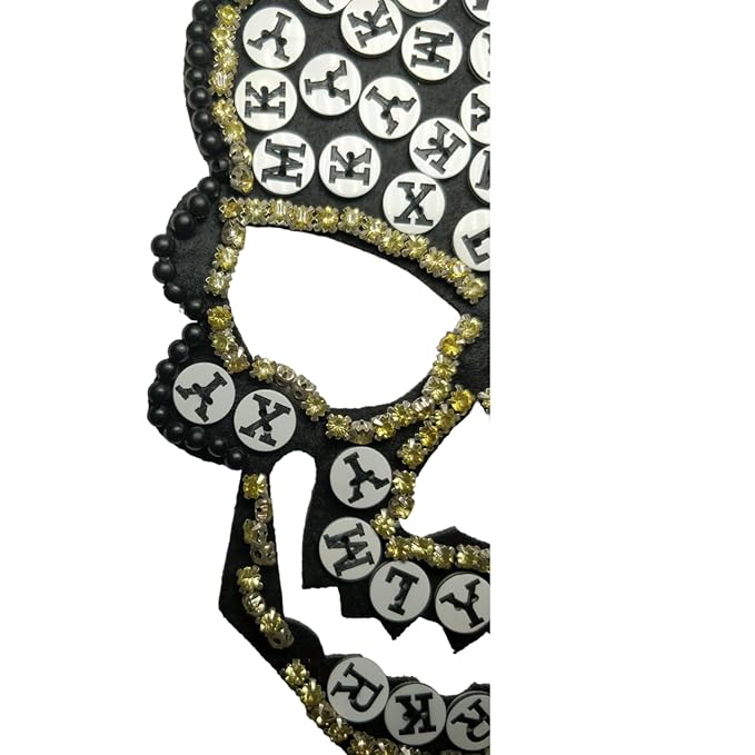 Handmade Black Pearl Rhinestone Crystal Beaded Skull Sew On Applique Patch for For Jacket Pants Bag Shirts Decor Art & Craft hand crafted with Alphabet Buttons glassbeads Stitched Patch