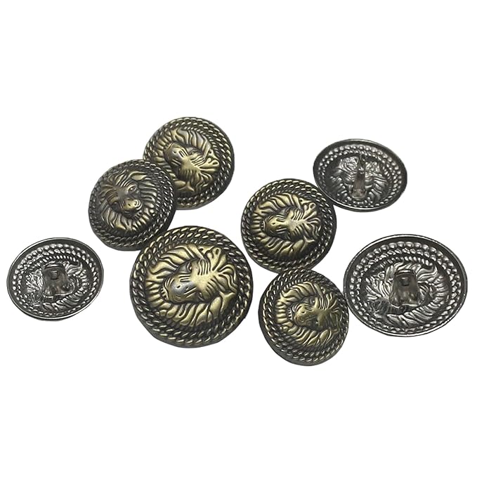 3D Lion Metal Shank Button for Jacket Blazer Suits DIY Art &amp; Crafts (8 Small + 4