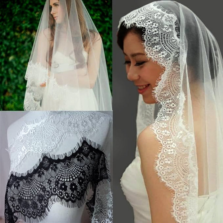 Chantilly Eyelash Lace Trim - Floral Scalloped Edge