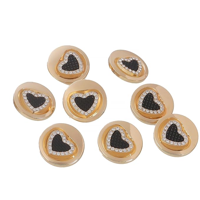 Gold Metal Buttons with Black Heart Centers(6 Big + 6 Small)