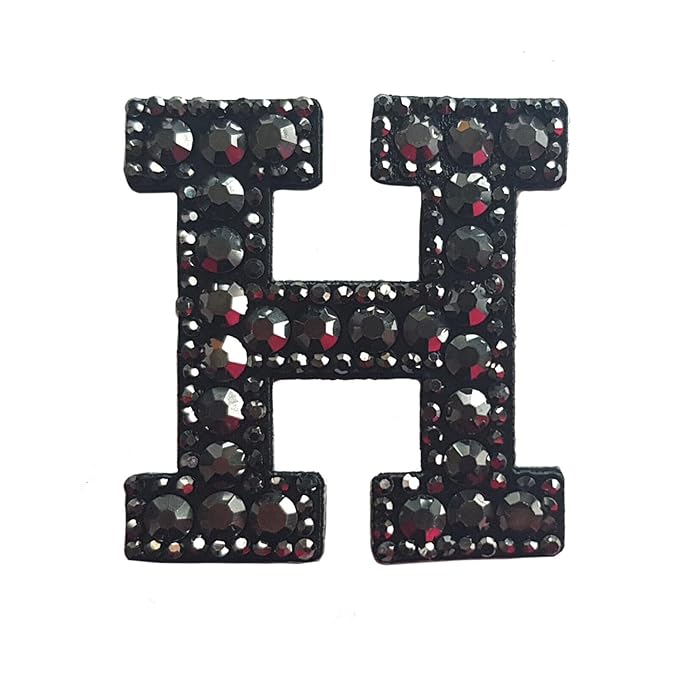 Letter H Black Rivet Hematite Hot fix Or Sew Patch