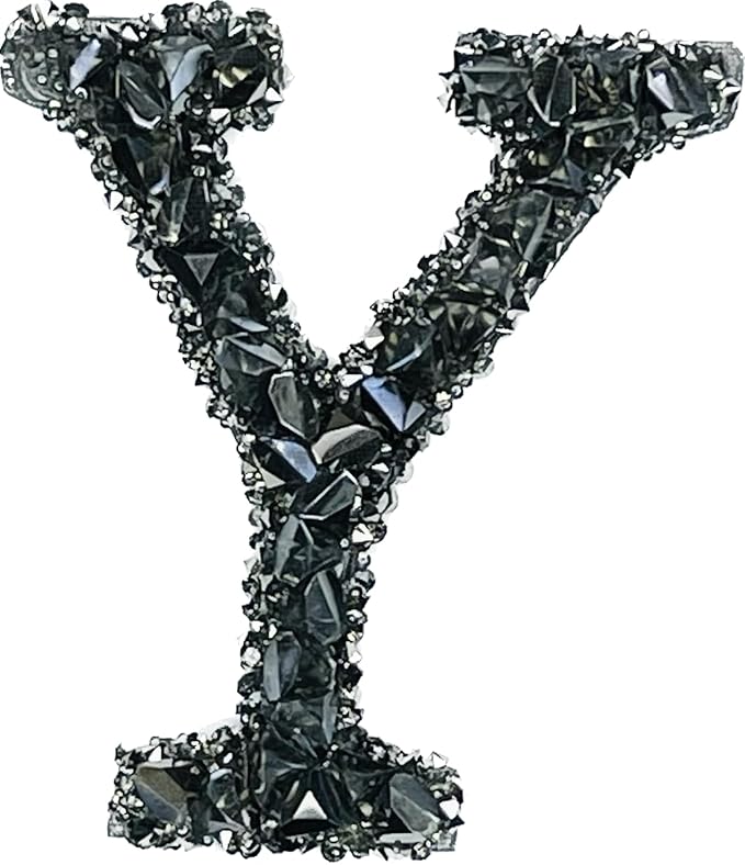Letter S Black Sparkling Rhinestone Patch