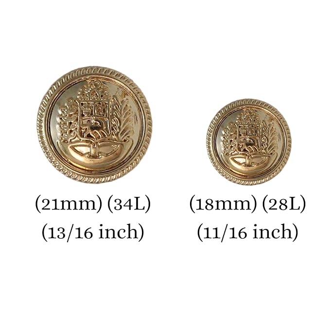 Shining Golden Metal Shank Button for Coat Blazer Suit, Sherwani, and Bandhgala Indian Dresses Sports Coat Uniform Jacket (Pack of 16, Shining Gold)