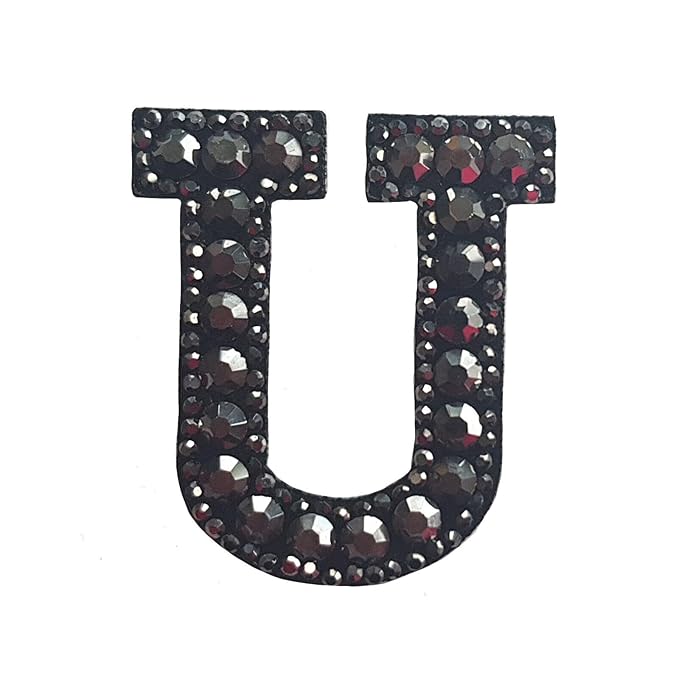 Letter U Black Rivet Hematite Hot fix Or Sew Patch