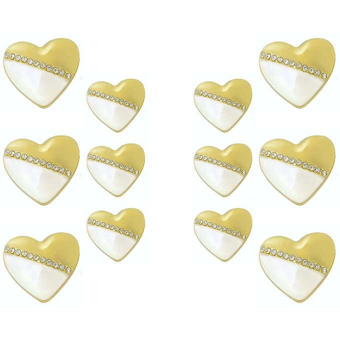 Heart-Shaped Pearl Metal Buttons with Gold & Black Accents