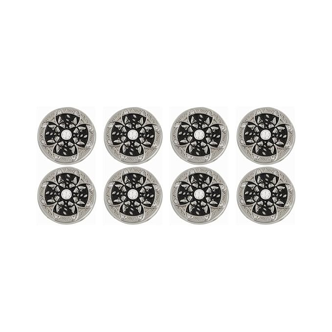 Black Floral Metal Buttons with White Centers(Pack of 8 Buttons)