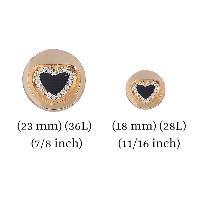 Gold Metal Buttons with Black Heart Centers(6 Big + 6 Small)