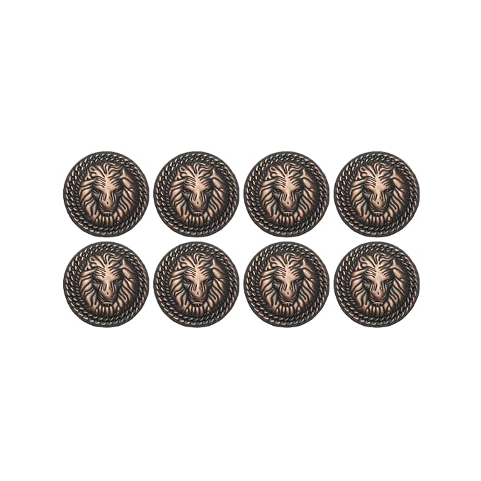 3D Lion Metal Shank Button for Jacket Blazer Suits DIY Art & Crafts (Pack of 8 Small, matt Copper)