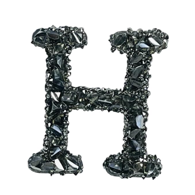 Letter H Black Sparkling Rhinestone Patch