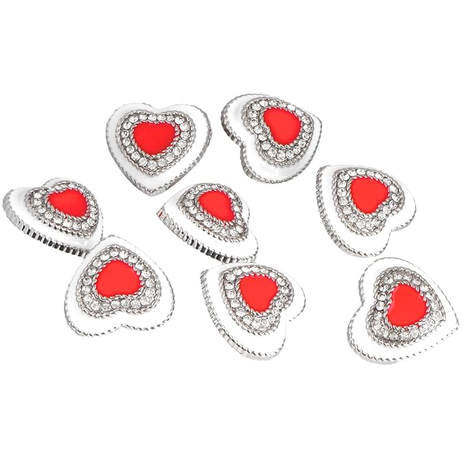 Red Heart Buttons with Silver Accents( Pack of 8 Buttons)