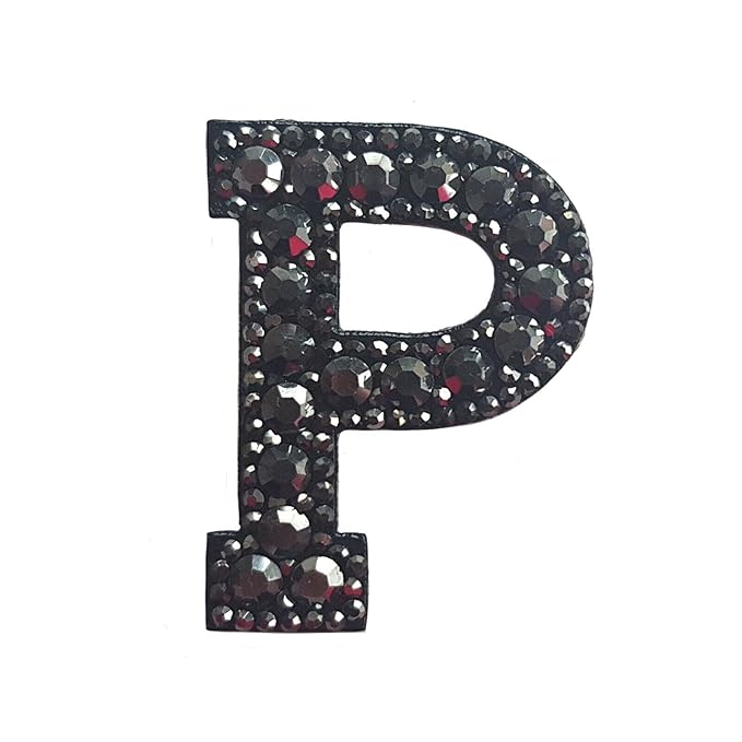 Letter P Black Rivet Hematite Hot fix Or Sew Patch