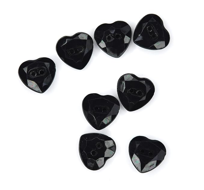 Textured Black Heart Shaped Acrylic Buttons(Pack of 8 Buttons)