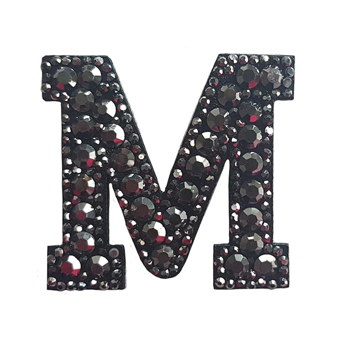 Letter M Black Rivet Hematite Hot fix Or Sew Patch